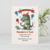 かわいいダイナソールと彼女のベビー誕生日パーティー 招待状 (スタンド正面)