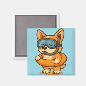 かわいいダイビングコーギ磁石 | おもしろいキッチンの装飾 マグネット (正面/裏面)