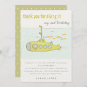 かわいいダイビング水中潜水艦の任意の年齢誕生日 サンキューカード (正面/裏面)