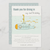 かわいいダイビング水中潜水艦の任意の年齢誕生日 サンキューカード (正面/裏面)