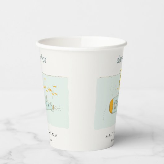 かわいいダイビング水中潜水艦の任意の年齢誕生日 紙コップ (左)