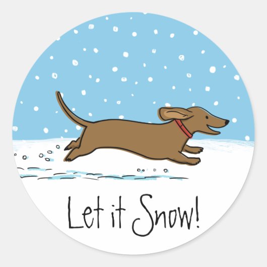 かわいいダシュントそれを雪解く – Wiener Dog Holiday ラウンドシール (正面)