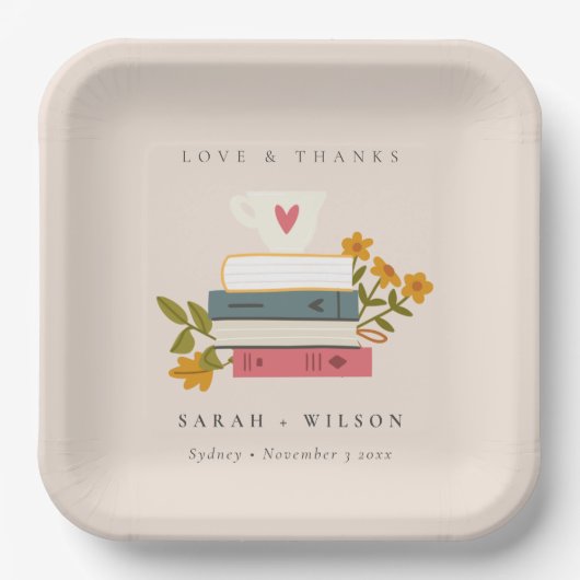 かわいいダスキー赤面積み上げストーリーブズ結婚フローラ ペーパープレート (正面)