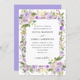 かわいいダスティパープルラベンダーグリーン結婚フローラ 招待状