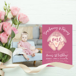 かわいいダスティピンクいくつかのバニー1日目のパーティー写真 招待状