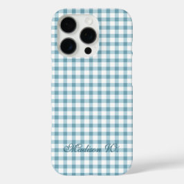かわいいダスティブルーのギンガムチェック柄 iPhone 16 PROケース