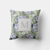 かわいいダスティブルーネイビーフローラホワイトモノグラム クッション (裏面)