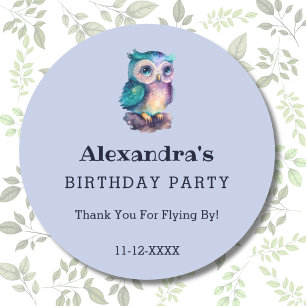 かわいいダスティブルーフクロウ子供の誕生日ありがとう ラウンドシール