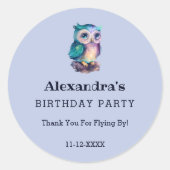 かわいいダスティブルーフクロウ子供の誕生日ありがとう ラウンドシール (正面)