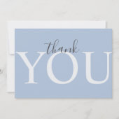かわいいダスティブルーモダンタイポグラフィ男の子ベイビーシャワー サンキューカード (正面)