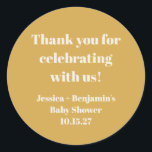 かわいいダスティーイエローベビーシャワーカスタムサンキュー ラウンドシール<br><div class="desc">モダンかわいいダスティーイエローベビーシャワーカスタムネームサンキュー クラシックラウンドステッカー</div>