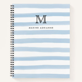 かわいいダスティーブルーの水彩ストライプモノグラム名前 ノートブック