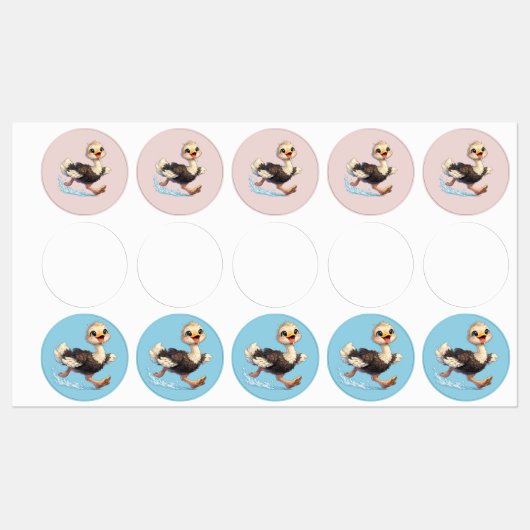 かわいいダチョウの幸せな冒険イラスト ラベル (シート)