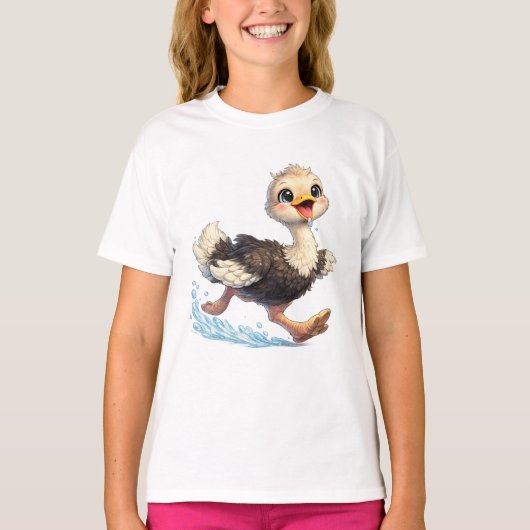 かわいいダチョウの幸せな冒険イラスト Tシャツ (正面)