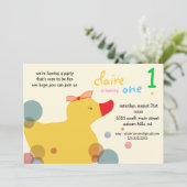 かわいいダッキー - 黄色の誕生日招待状 招待状 (スタンド正面)
