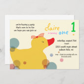 かわいいダッキー - 黄色の誕生日招待状 招待状 (正面/裏面)