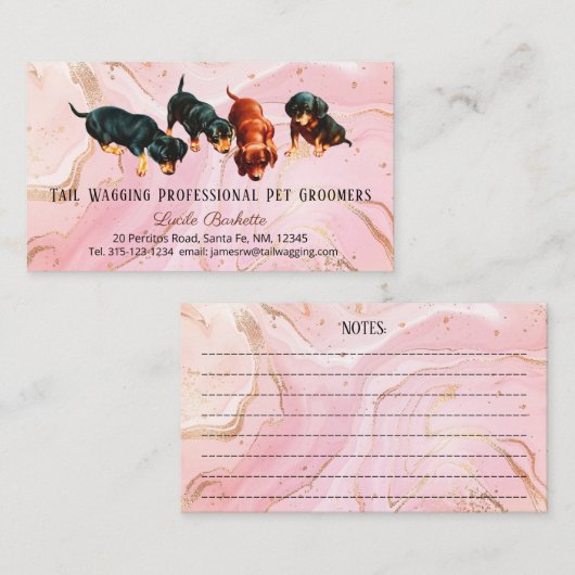 かわいいダックシュンドパップスペットグルーミングピンク金ゴールドアゲート 名刺 (正面/裏面)