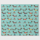 かわいいダックスフントとそりにプレゼント ラッピングペーパー (フラット)