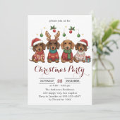 かわいいダックスフントのクリスマスパーティー 招待状 (スタンド正面)