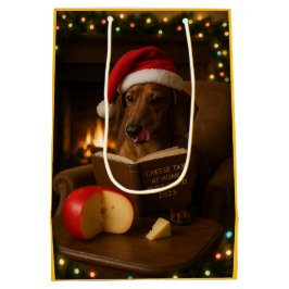 かわいいダックスフントのチーズ税 クリスマスギフトバッグ ミディアムペーパーバッグ