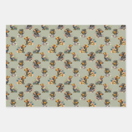 かわいいダックスフントの愛犬と繰り返しパターン ラッピングペーパーシート