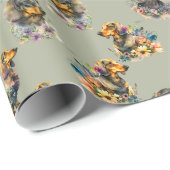 かわいいダックスフントの愛犬と繰り返しパターン ラッピングペーパー (ロールコーナー)