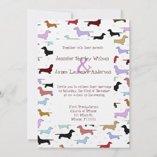 かわいいダックスフントの結婚式招待状 招待状 (正面)