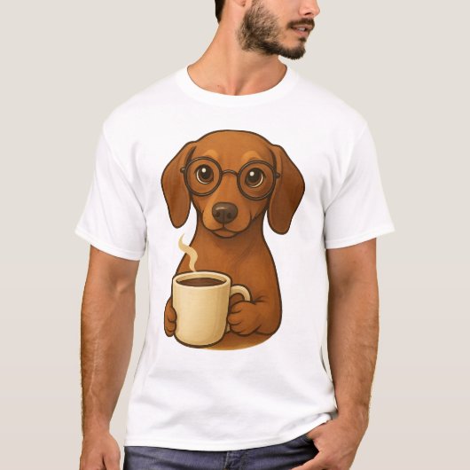 かわいいダックスフント コーヒー好きTシャツ – 面白いサユッケ Tシャツ (正面)
