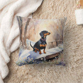 かわいいダックスフント 冬の雪の水彩画 犬の種類 クッション (ブランケット)