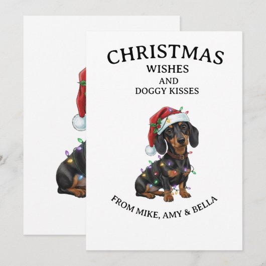 かわいいダックスフンドのクリスマス犬グリーティングカード 招待状 (正面/裏面)