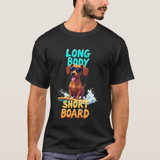 かわいいダックスフンドのサーフィン犬 Tシャツ (正面)