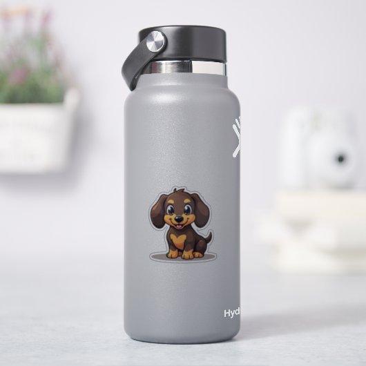 かわいいダックスフンドの子犬ステッカー シール (HydroFlask)
