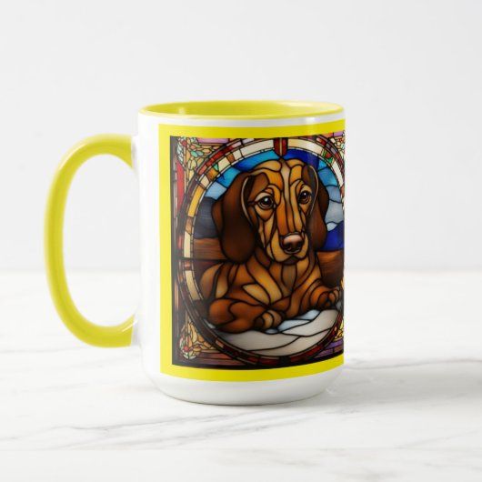 かわいいダックスフンドの陶器コーヒーマグ マグカップ (左)
