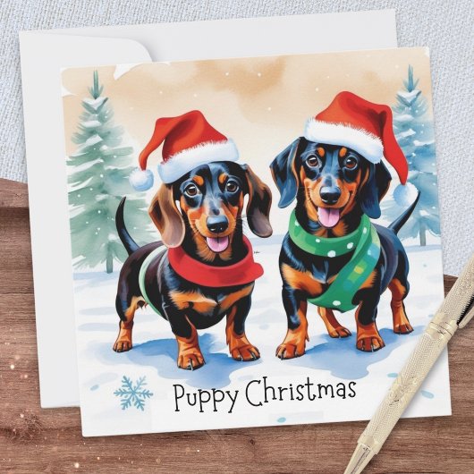 かわいいダックスフンドの面白い犬のドキシー子犬のクリスマス シーズンカード