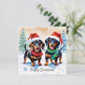 かわいいダックスフンドの面白い犬のドキシー子犬のクリスマス シーズンカード (スタンド正面)