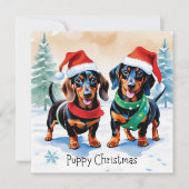 かわいいダックスフンドの面白い犬のドキシー子犬のクリスマス シーズンカード (正面)