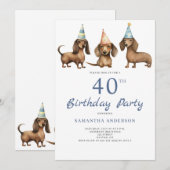 かわいいダックスフンドの40歳誕生日パーティー招待状 招待状 (正面/裏面)