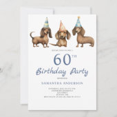 かわいいダックスフンドの60歳誕生日パーティー招待状 招待状 (正面)