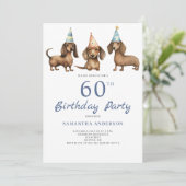 かわいいダックスフンドの60歳誕生日パーティー招待状 招待状 (スタンド正面)