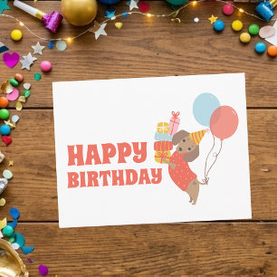 かわいいダックスフンド お誕生日おめでとう ポストカード