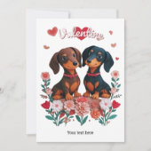 かわいいダックスフンド バレンタインデー シーズンカード (正面)