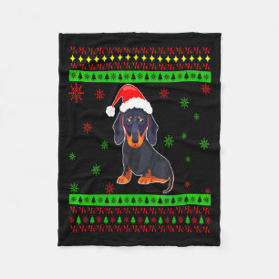 かわいいダックスフンド+長い犬+ママ+メリークリスマス+新年 フリースブランケット