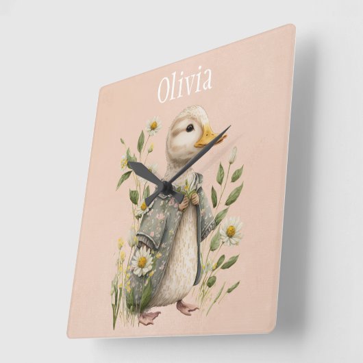 かわいいダックネーム ホームデコレーション スクエア壁時計 (傾斜)