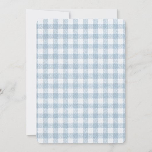 かわいいダックブルーギンガム1日の誕生日 招待状 (裏面)