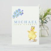 かわいいダックブルーフローラパステル写真男の赤ちゃん誕生 案内状 (スタンド正面)
