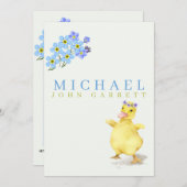 かわいいダックブルーフローラパステル写真男の赤ちゃん誕生 案内状 (正面/裏面)