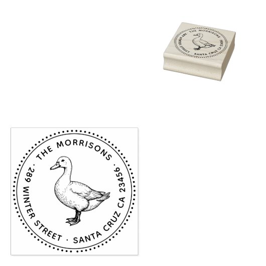 かわいいダックラウンドファミリーネーム&差出人住所 ラバースタンプ (押印)