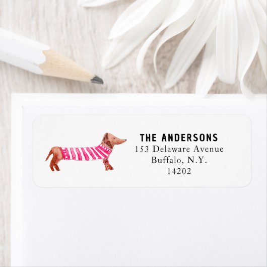 かわいいダッシュントお洒落ウォーターカラー差出人住所 ラベル (インサイチュ)