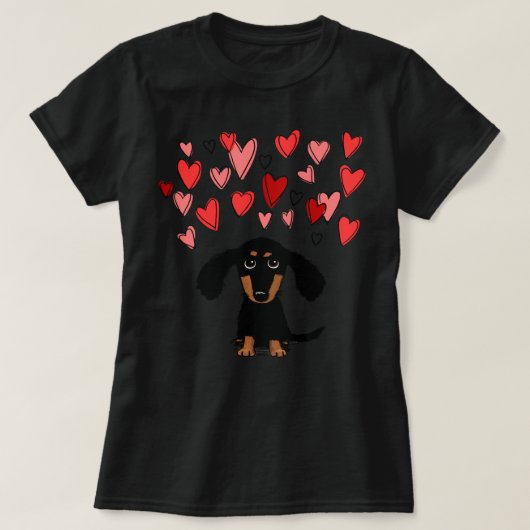 かわいいダッチシュント子犬とバレンタインハートCla Tシャツ (デザイン正面)