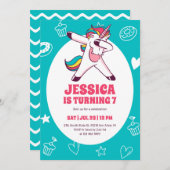 かわいいダビングユニコーン漫画子供の誕生日 招待状 (正面/裏面)